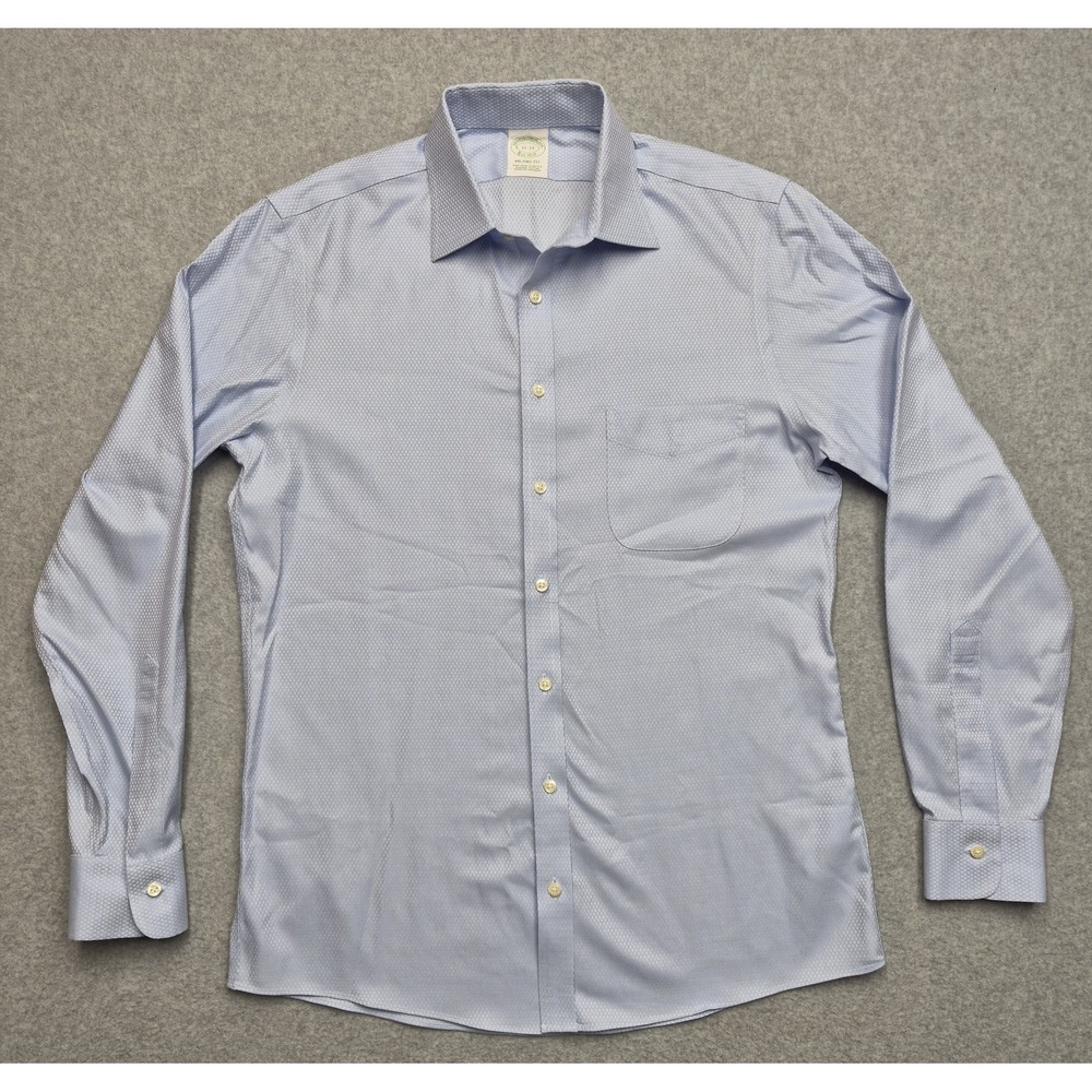 Brooks Brothers Shirt Mens 15 33 Blue Milano Dress Micro Check Non-Iron Supima